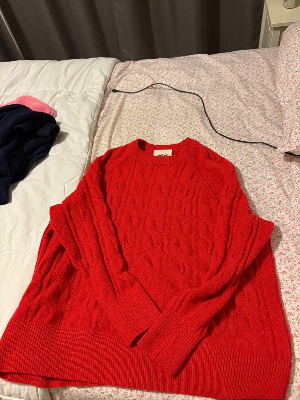 aerie Red Cable-Knit Crewneck Sweater